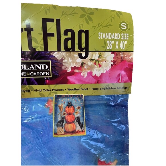 Brand New Toland Harvest Cat Standard Flag 28 by 40 Black Cat Pumpkins Fall - Picture 3 of 5